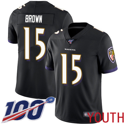 Baltimore Ravens Limited Black Youth Marquise Brown Alternate Jersey NFL Football #15 100th Season Vapor Untouchable->youth nfl jersey->Youth Jersey